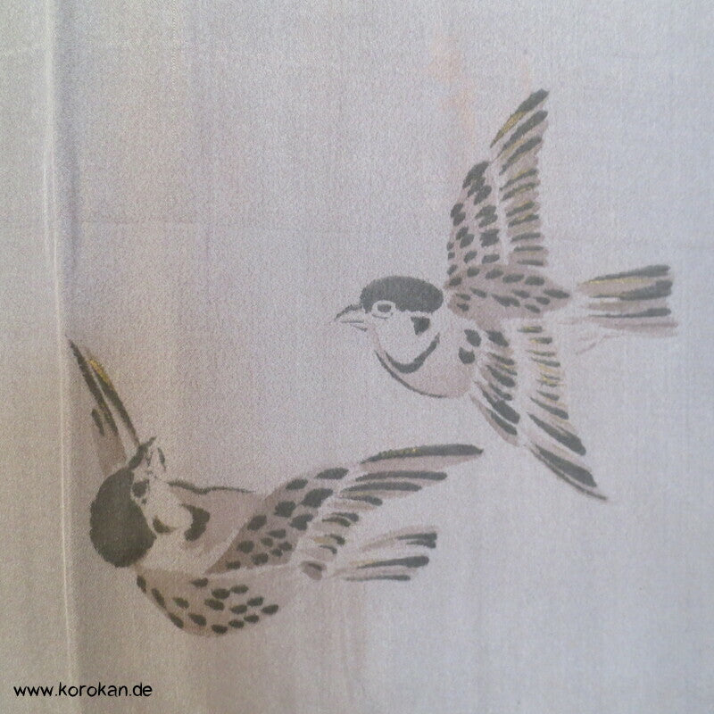 Spatzen und Bambus auf Shibori Fächern Juban Unter - Kimono