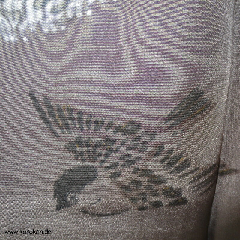 Spatzen und Bambus auf Shibori Fächern Juban Unter - Kimono