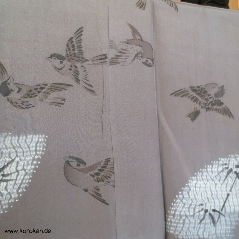 Spatzen und Bambus auf Shibori Fächern Juban Unter - Kimono