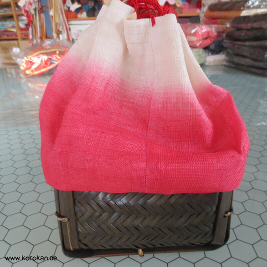 japanischer Kinchaku Zugbeutel auf Bambuskorbbasis - Hanf Bokashi Verlauf