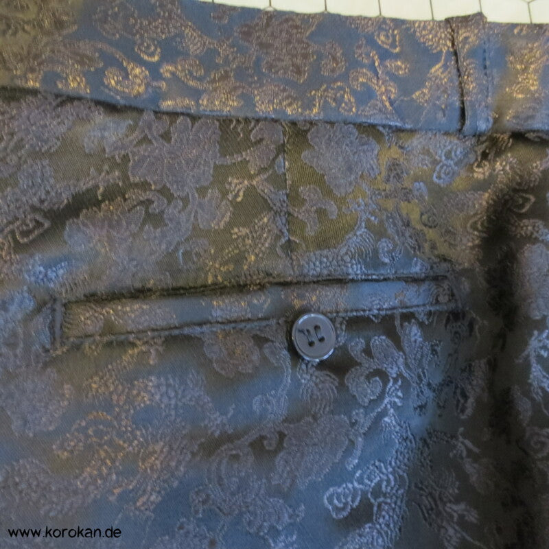 maßangefertigter Herrenanzug schwarze chinesische Drachenseide, ca. Gr. 52