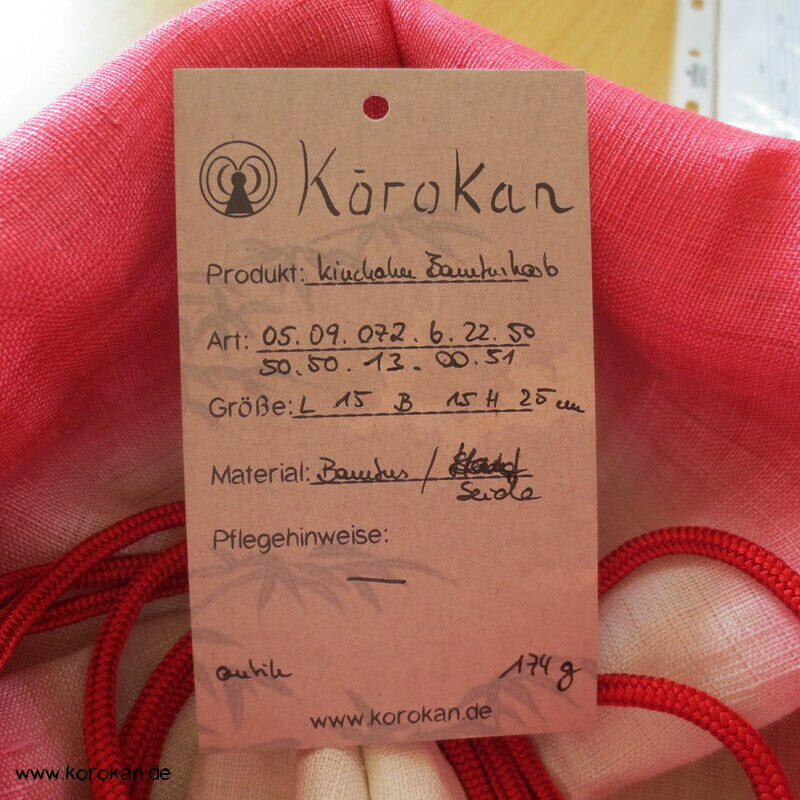 japanischer Kinchaku Zugbeutel auf Bambuskorbbasis - Hanf Bokashi Verlauf