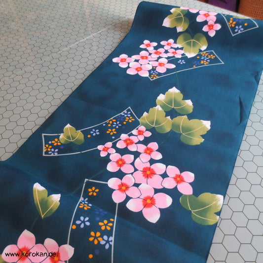 Phloxblüten auf petrol Yukata Kimono Baumwollstoff