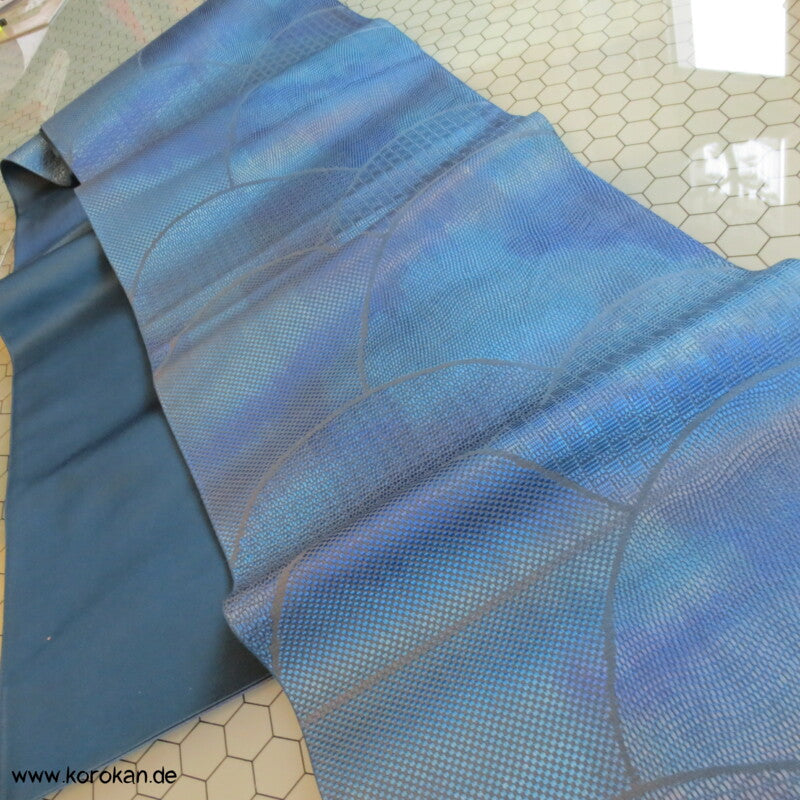 Segaiha Wellen in glänzendem Blau Fukuro Obi