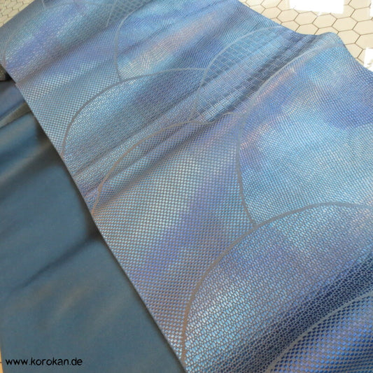 Segaiha Wellen in glänzendem Blau Fukuro Obi