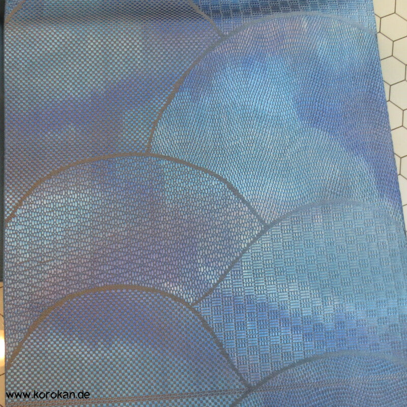Segaiha Wellen in glänzendem Blau Fukuro Obi