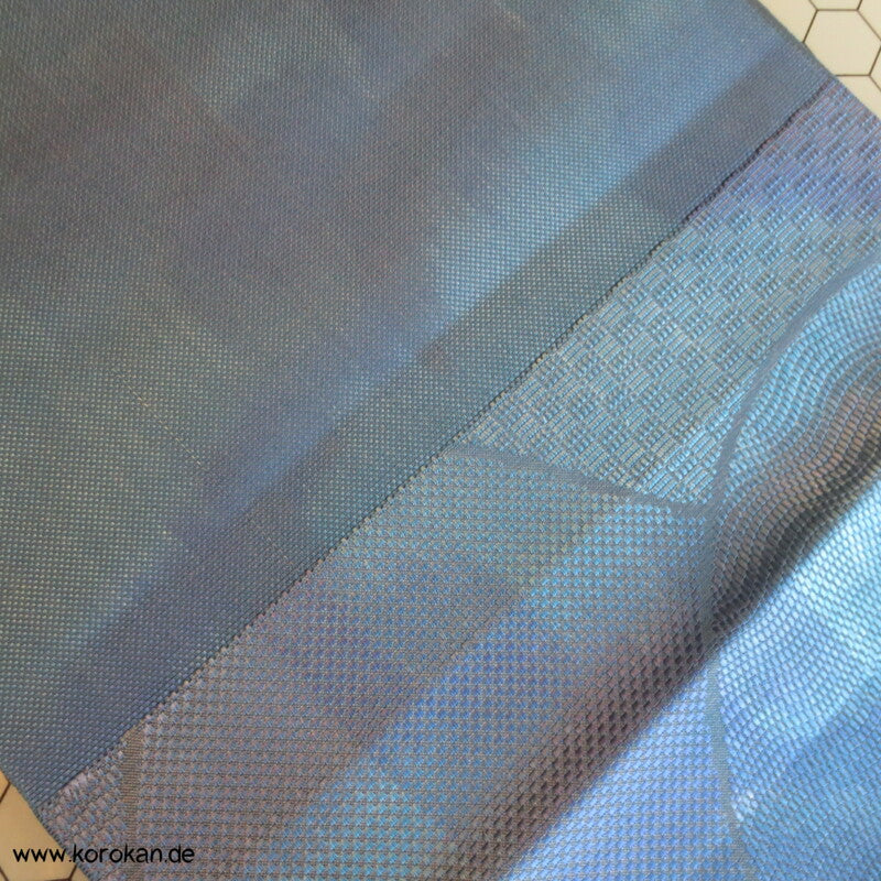 Segaiha Wellen in glänzendem Blau Fukuro Obi