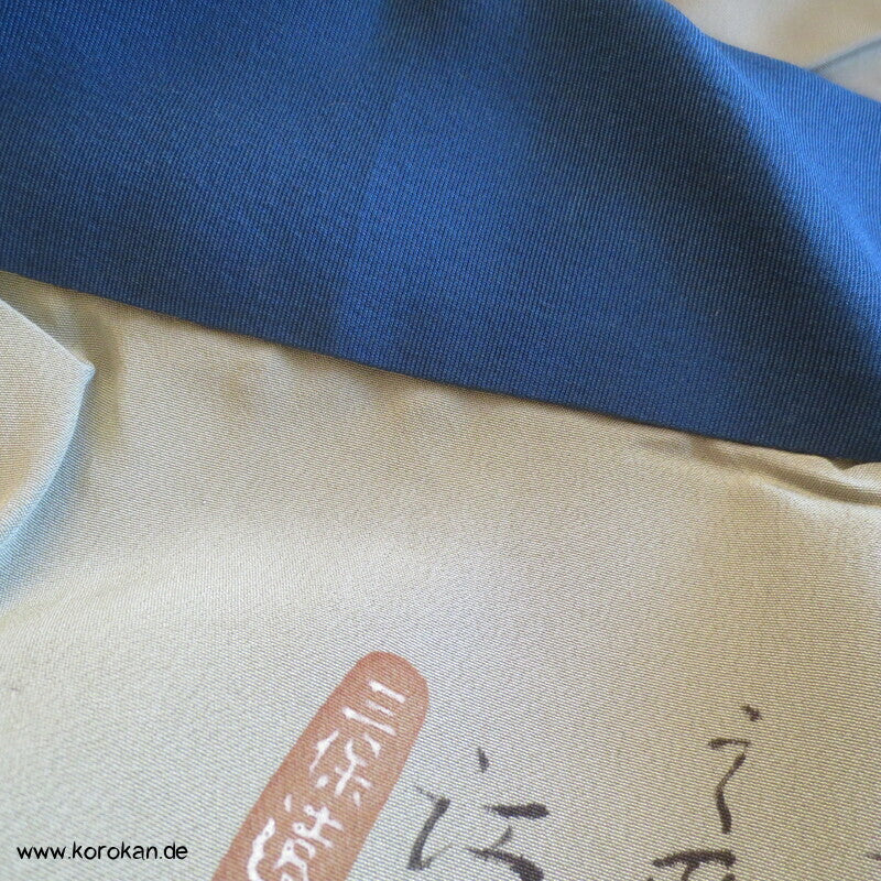 gemalte Hafenlandschaft, Boote, schilffarbene Seide, Juban Unter Kimono