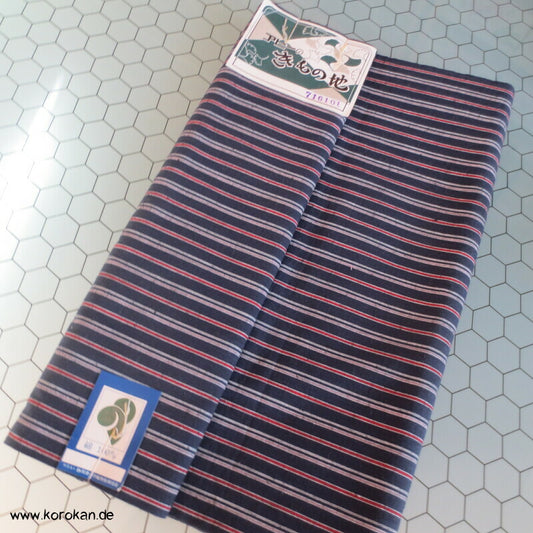 japanischer dunkelblau rote Streifen Kimono Arbeitsmantel Boro Baumwollstoff, dick