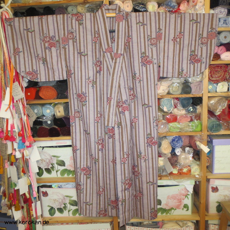 Streifen und Blumen Kosode Hitoe - ungefütterter Kimono