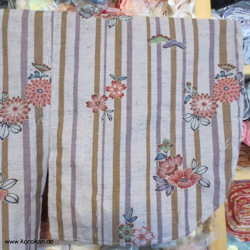 Streifen und Blumen Kosode Hitoe - ungefütterter Kimono