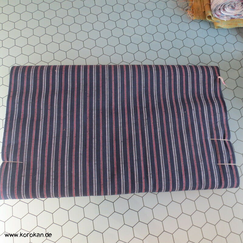 japanischer dunkelblau rote Streifen Kimono Arbeitsmantel Boro Baumwollstoff, dick