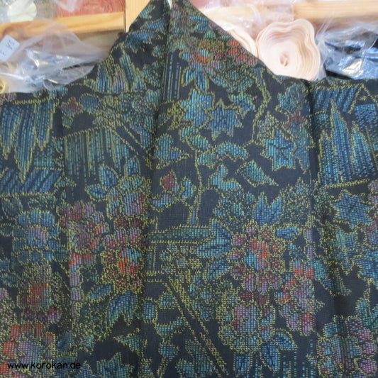 Päonien Jacquard Kasuri Hitoe Woll Kimono