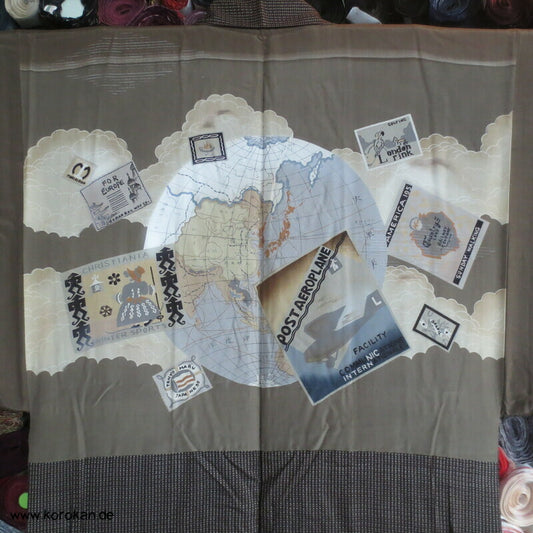 Manchuko Karte Futter Haori Kimono Jacke, Tsumugi Seide