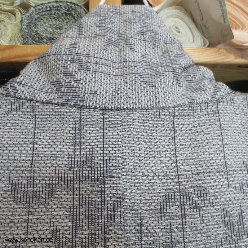 Bambus Kasuri hellgrau schwarz Tsumugi Kimono