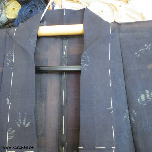 japanische Muster beige auf schwarzbraun Sha Organza Hitoe Kimono