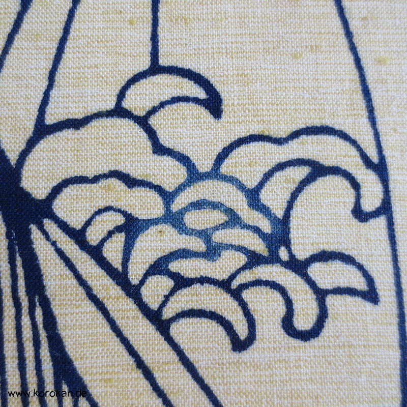 Wellen Blüten indigo, rot Yukata Stoff - antik