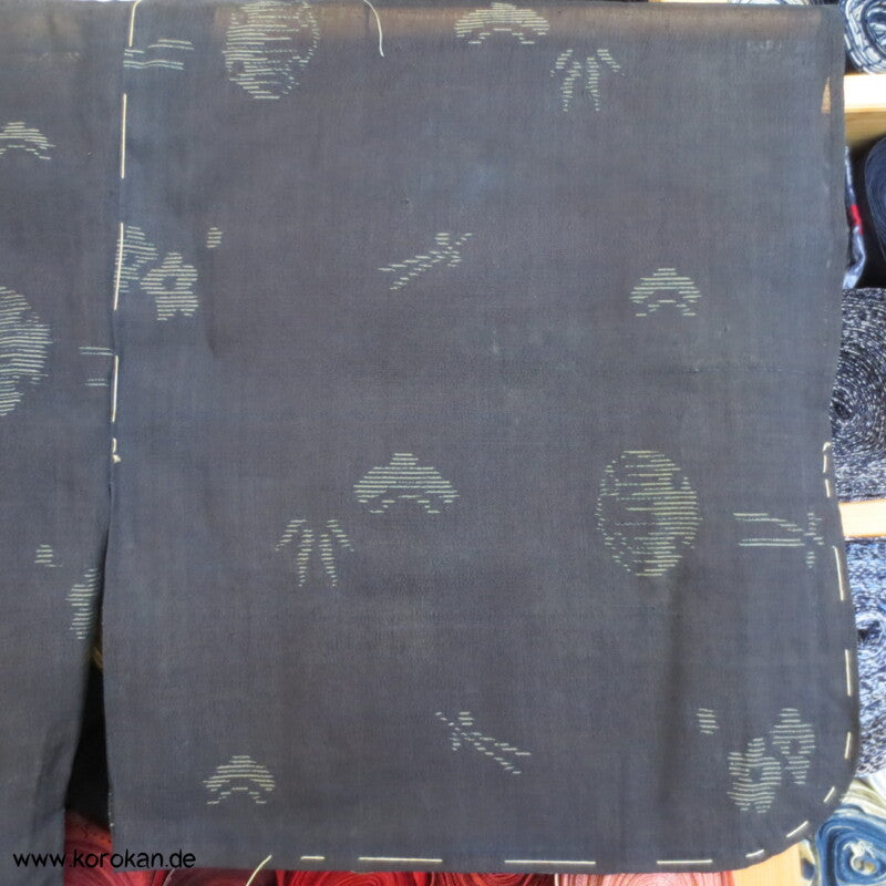 japanische Muster beige auf schwarzbraun Sha Organza Hitoe Kimono