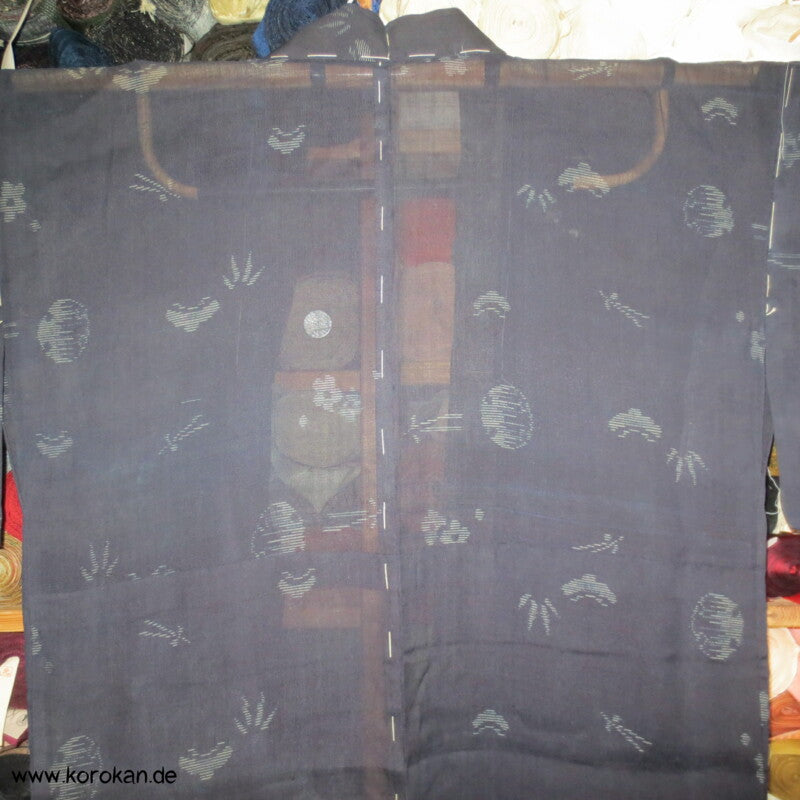 japanische Muster beige auf schwarzbraun Sha Organza Hitoe Kimono