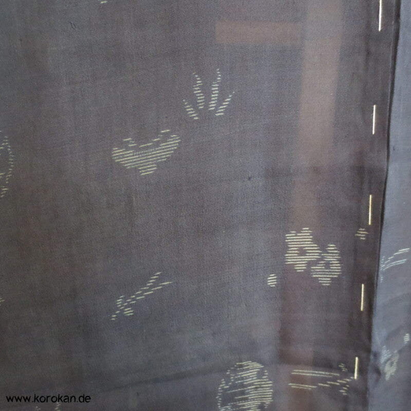 japanische Muster beige auf schwarzbraun Sha Organza Hitoe Kimono