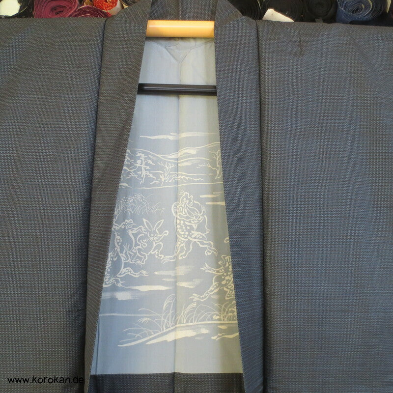 Chuga Giga Manga Futter - Haori Jacke blauer Seiden Tsumugi