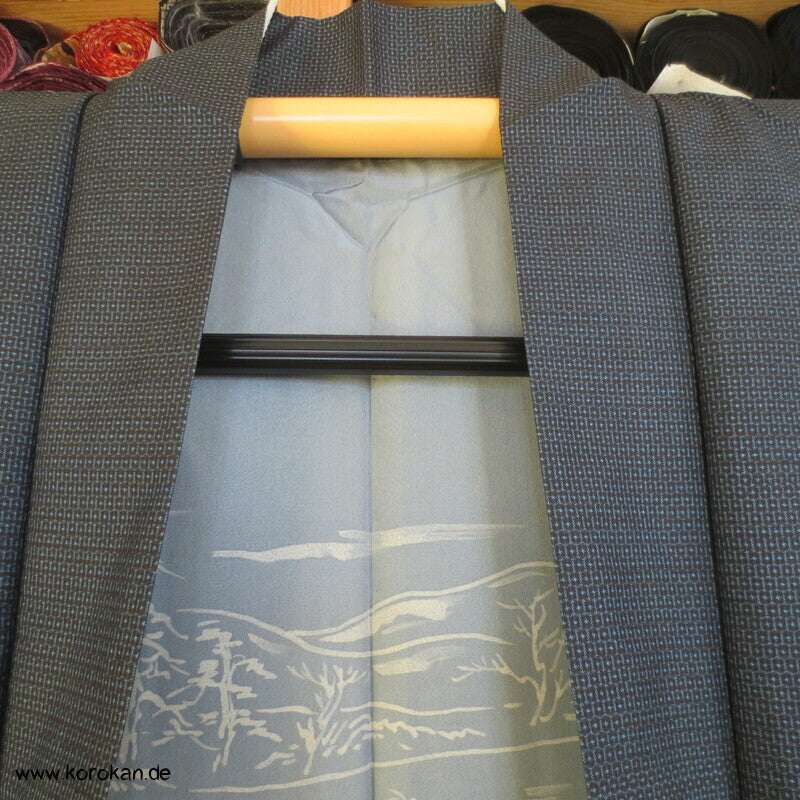 Chuga Giga Manga Futter - Haori Jacke blauer Seiden Tsumugi