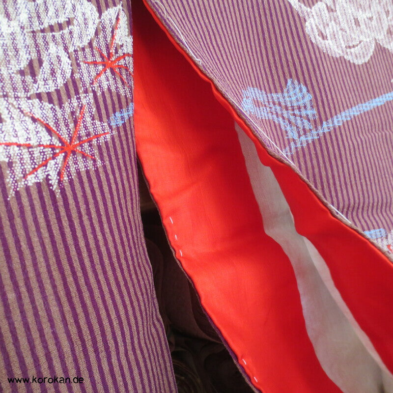Genji Räder und Chrysanthemen antiker Komon Kimono, leichter Crepe