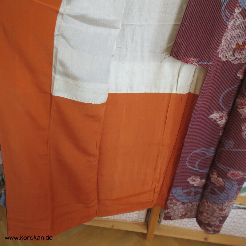 Genji Räder und Chrysanthemen antiker Komon Kimono, leichter Crepe