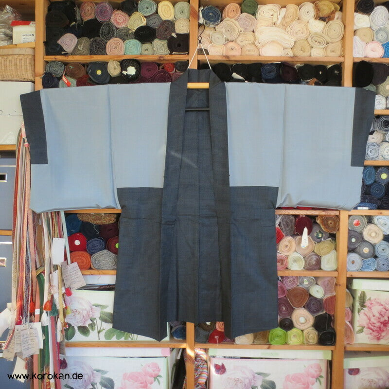 Chuga Giga Manga Futter - Haori Jacke blauer Seiden Tsumugi
