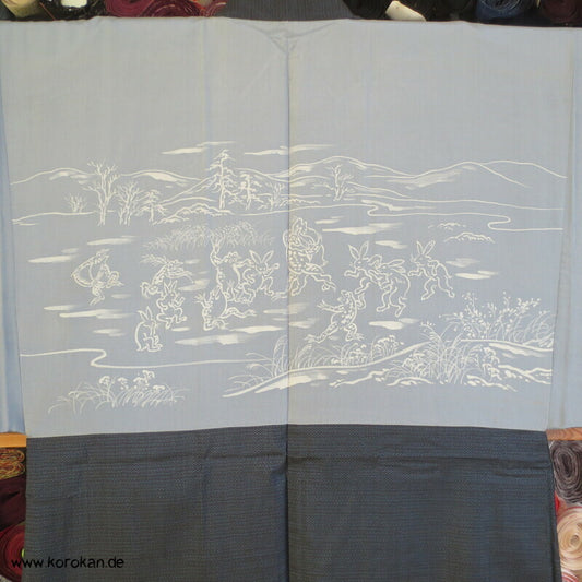 Chuga Giga Manga Futter - Haori Jacke blauer Seiden Tsumugi