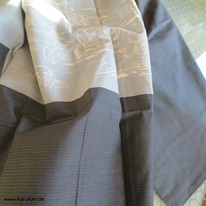 Chuga Giga Manga Futter - Haori Jacke blauer Seiden Tsumugi