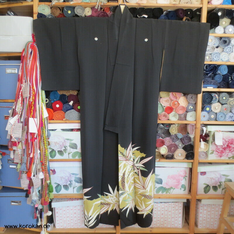 Bambusgräsersaum Tomesode Kimono Seidencrepe