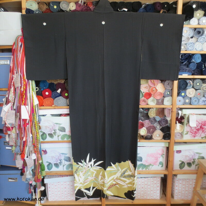Bambusgräsersaum Tomesode Kimono Seidencrepe