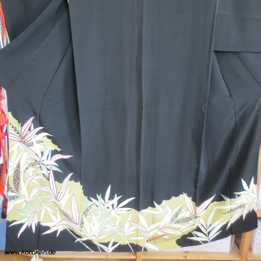 Bambusgräsersaum Tomesode Kimono Seidencrepe