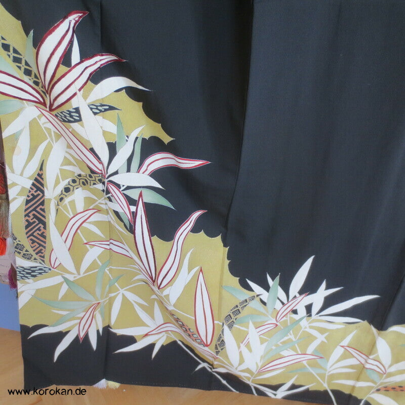 Bambusgräsersaum Tomesode Kimono Seidencrepe