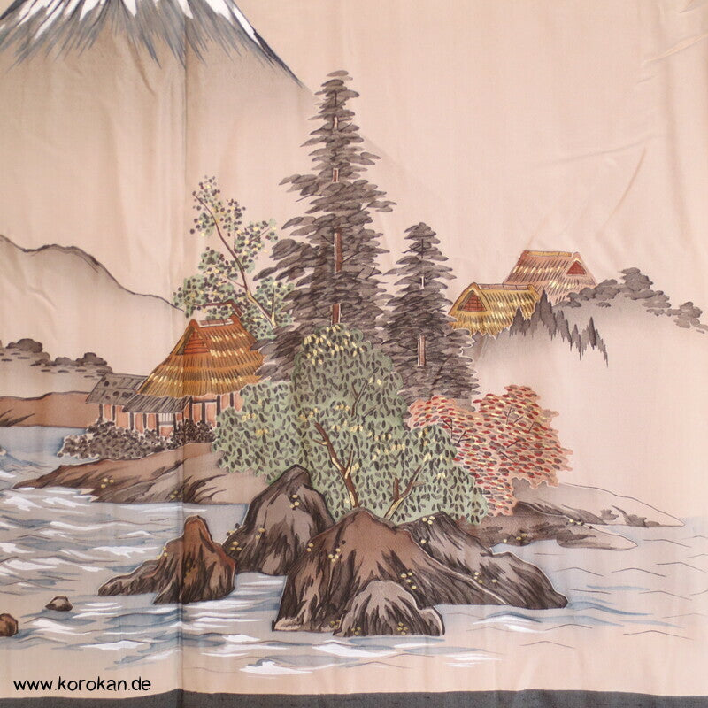 schiefergraugrüne Fushi Tsumugi Seiden Haori, Hütte am Fluss Futter