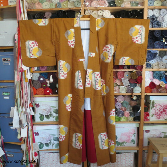 Japan Art Deco abstrakte Muster auf curry Meisen Seiden Kimono