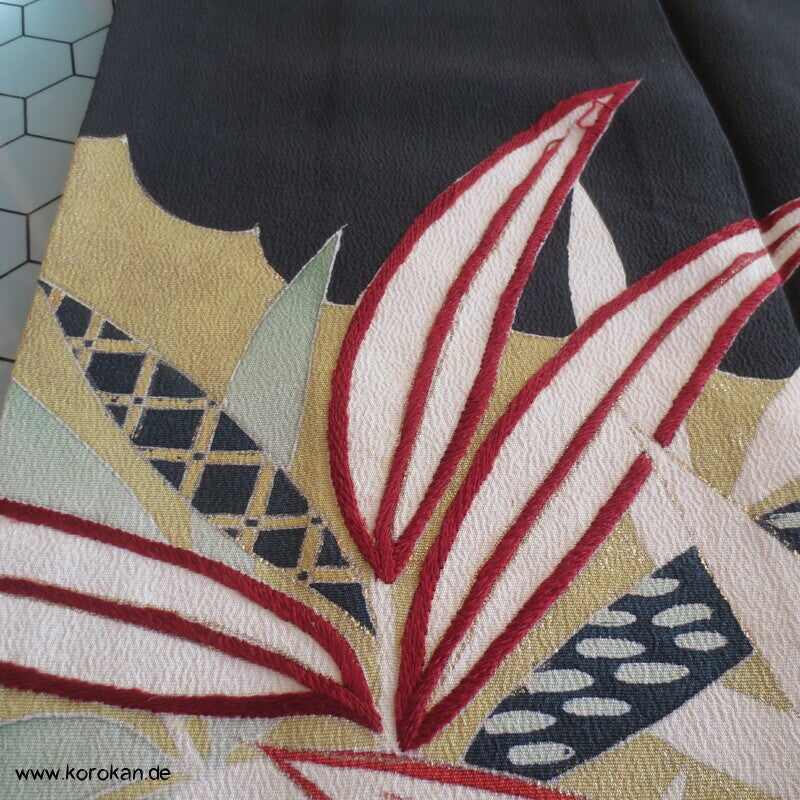 Bambusgräsersaum Tomesode Kimono Seidencrepe