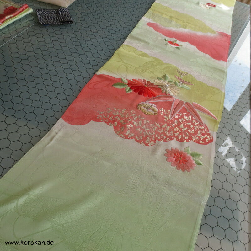 Fächer Rinzu Damast Seide, Stickerei, Furisode Stoffstücke