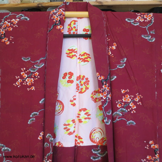 Shochikubai auf weinrot Haori Kimono Jacke