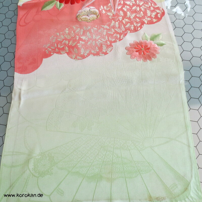 Fächer Rinzu Damast Seide, Stickerei, Furisode Stoffstücke