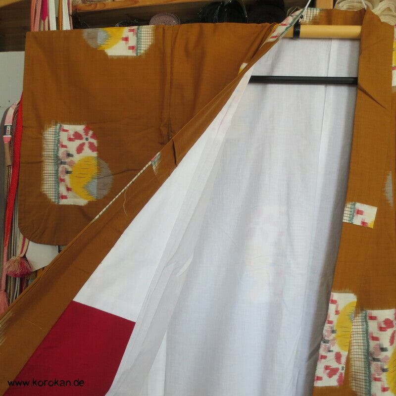 Japan Art Deco abstrakte Muster auf curry Meisen Seiden Kimono