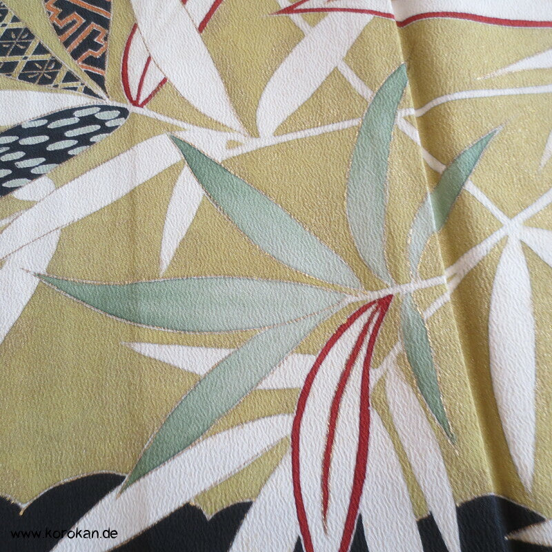 Bambusgräsersaum Tomesode Kimono Seidencrepe