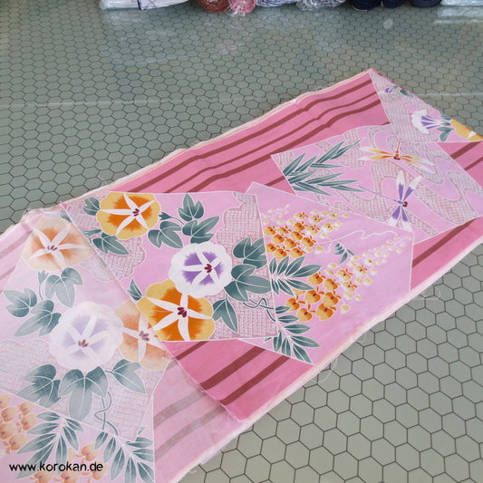 Shikishi, Ackerwinden, Wisteria, Libelle Yukata Kimono Baumwoll Stoff