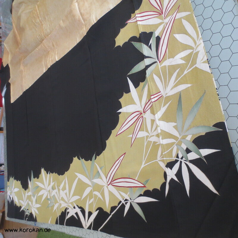 Bambusgräsersaum Tomesode Kimono Seidencrepe