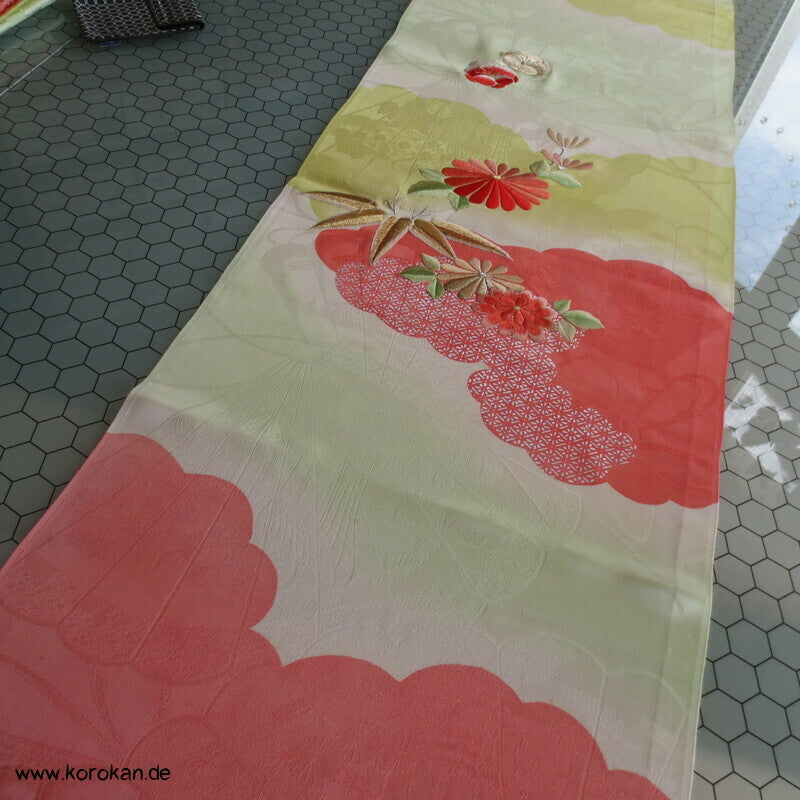 Fächer Rinzu Damast Seide, Stickerei, Furisode Stoffstücke