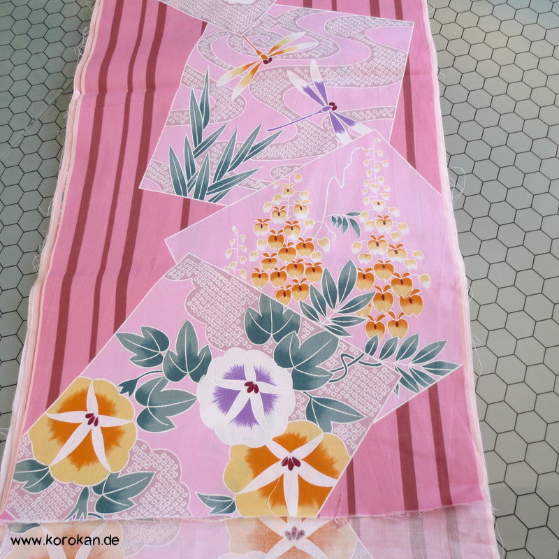 Shikishi, Ackerwinden, Wisteria, Libelle Yukata Kimono Baumwoll Stoff