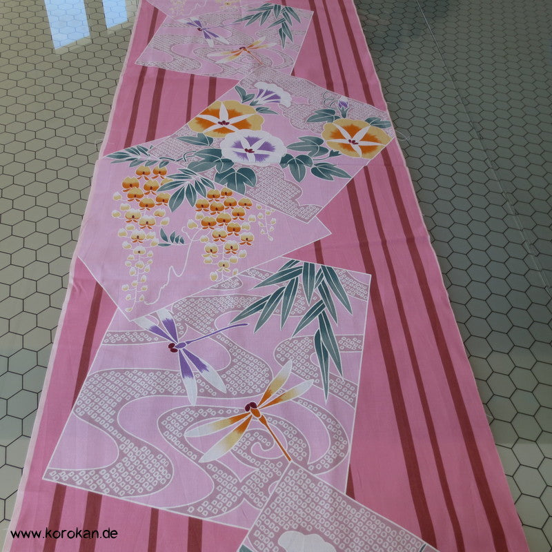 Shikishi, Ackerwinden, Wisteria, Libelle Yukata Kimono Baumwoll Stoff