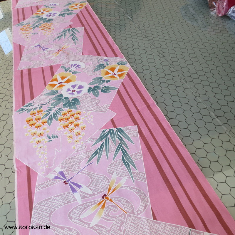Shikishi, Ackerwinden, Wisteria, Libelle Yukata Kimono Baumwoll Stoff