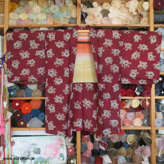 Japan Art Deco Kamelien Meisen Seiden Haori Kimono Jacke